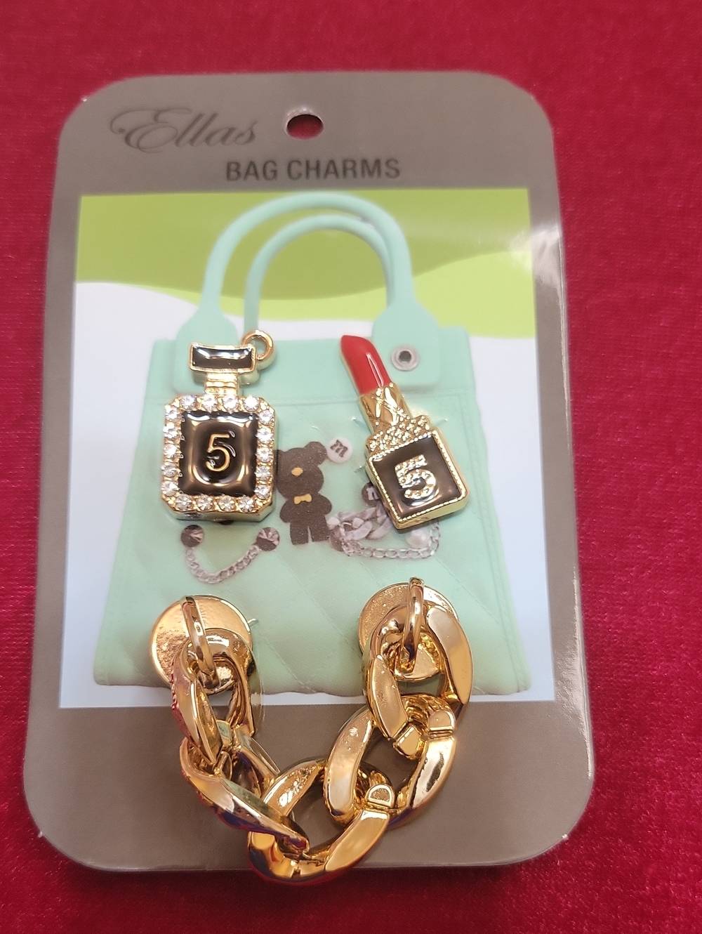 Ella Gold-Tone Bag Charm Set with Black and Red Accents